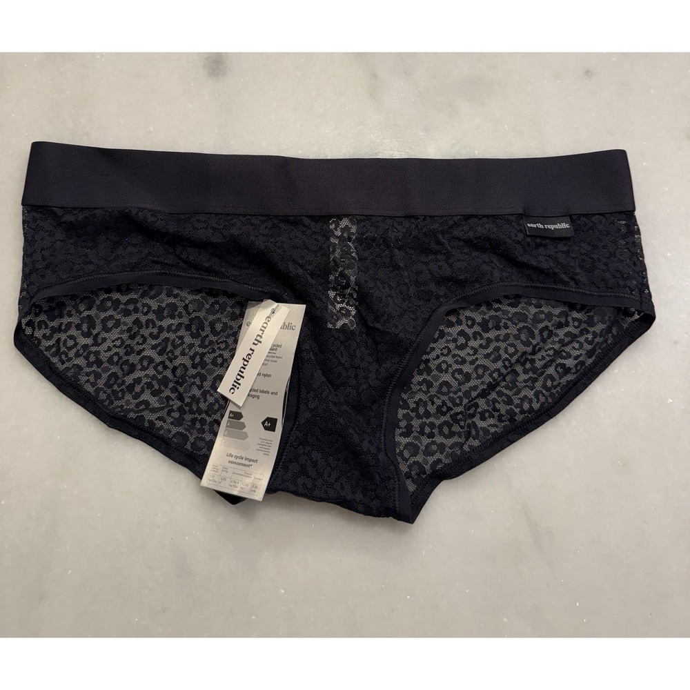 Earth Republic Black‎ Leopard Lace Hipster Panties Recycled Nylon Womens Medium